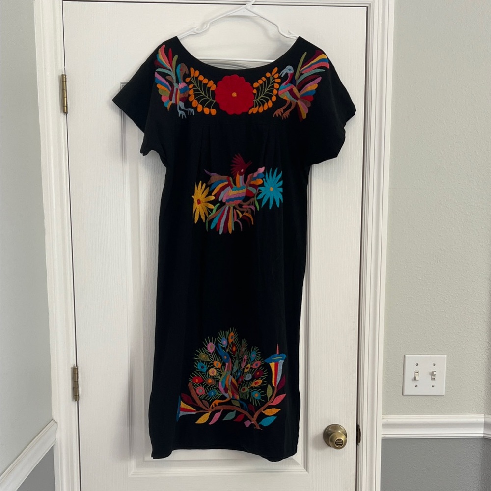 Vibrant Nativa medium  Embroidered Black Midi Dress